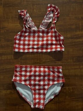 Cat & Jack Red and White Gingham Two-Piece Swim Set